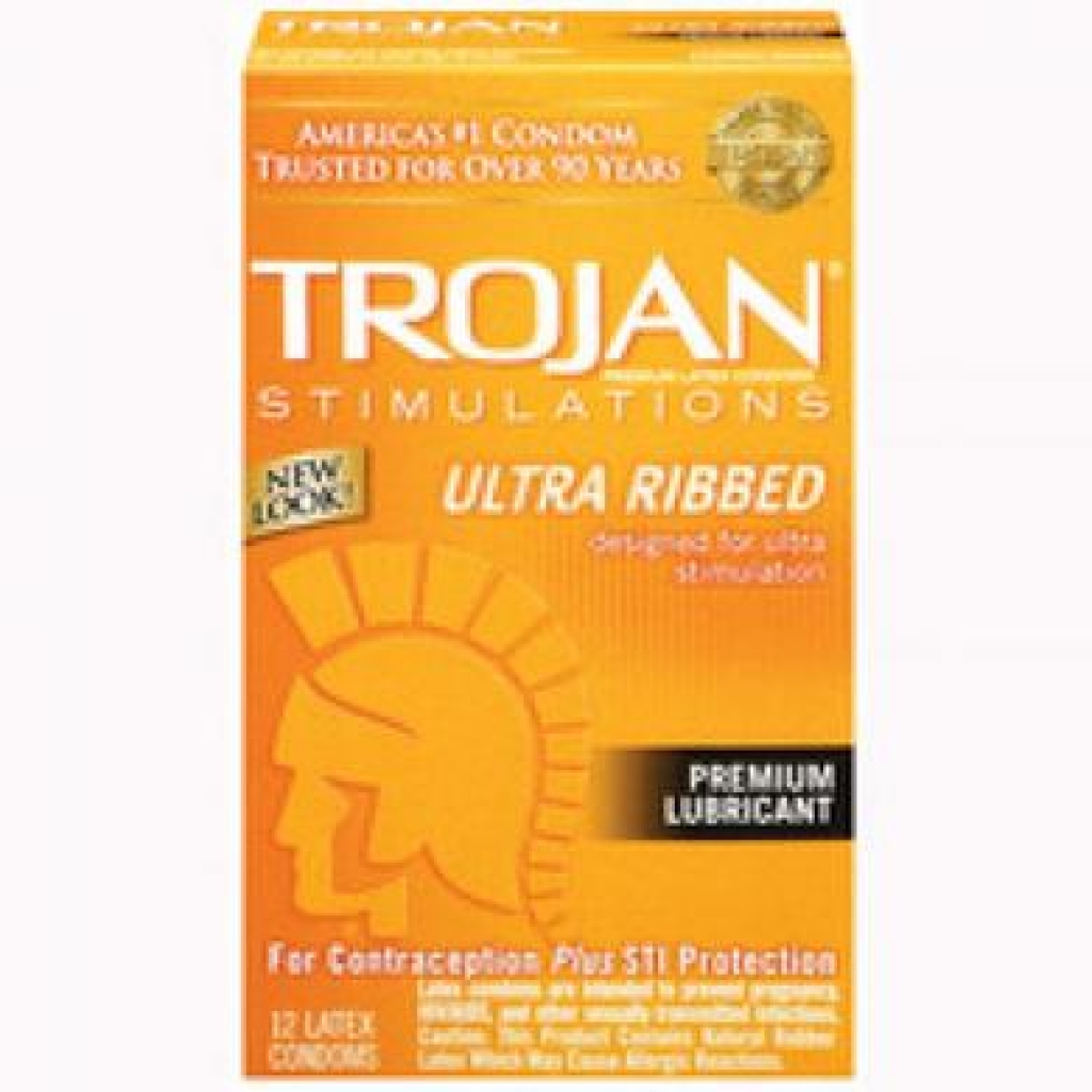 Trojan Stimulations Ultra Ribbed Condoms - 12 Pack