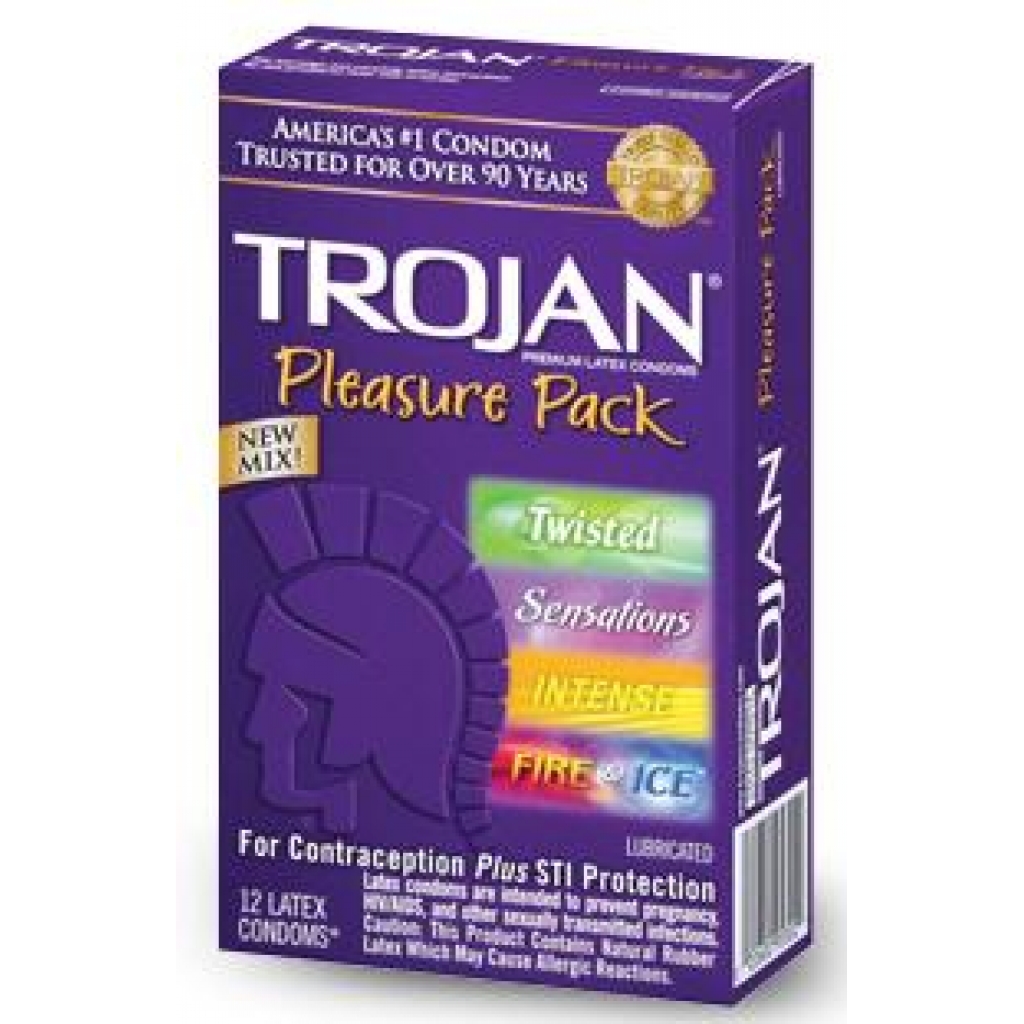 Trojan Pleasure Pack - 12 Assorted Latex Condoms