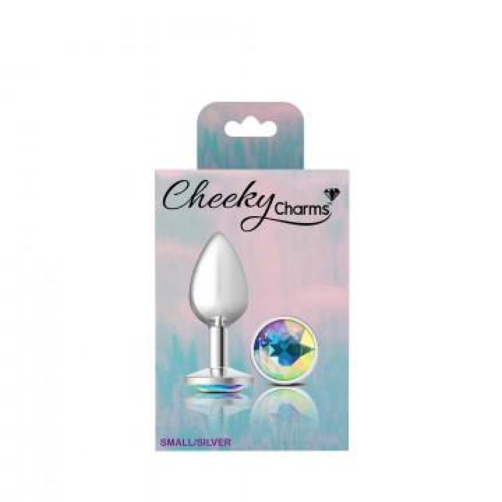 Cheeky Charms Round Clear Iridescent Small Silver Butt Plug