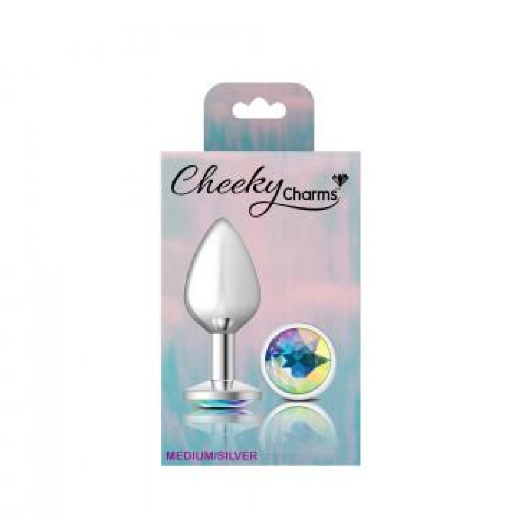 Cheeky Charms Round Clear Iridescent Medium Silver Butt Plug