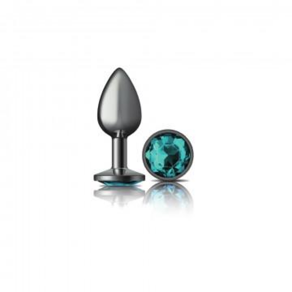 Cheeky Charms Teal Small Gunmetal Butt Plug with Gem