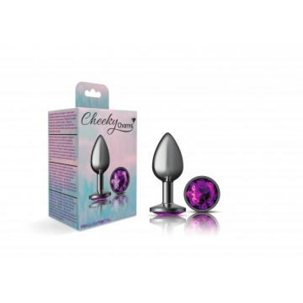 Cheeky Charms Round Purple Mini Butt Plug - Silver