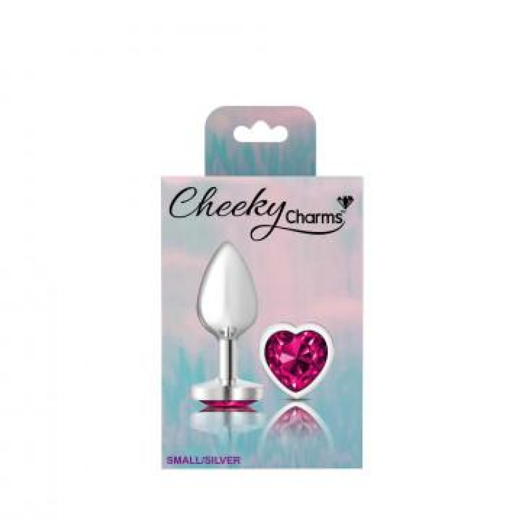 Cheeky Charms Bright Pink Heart Small Silver Butt Plug