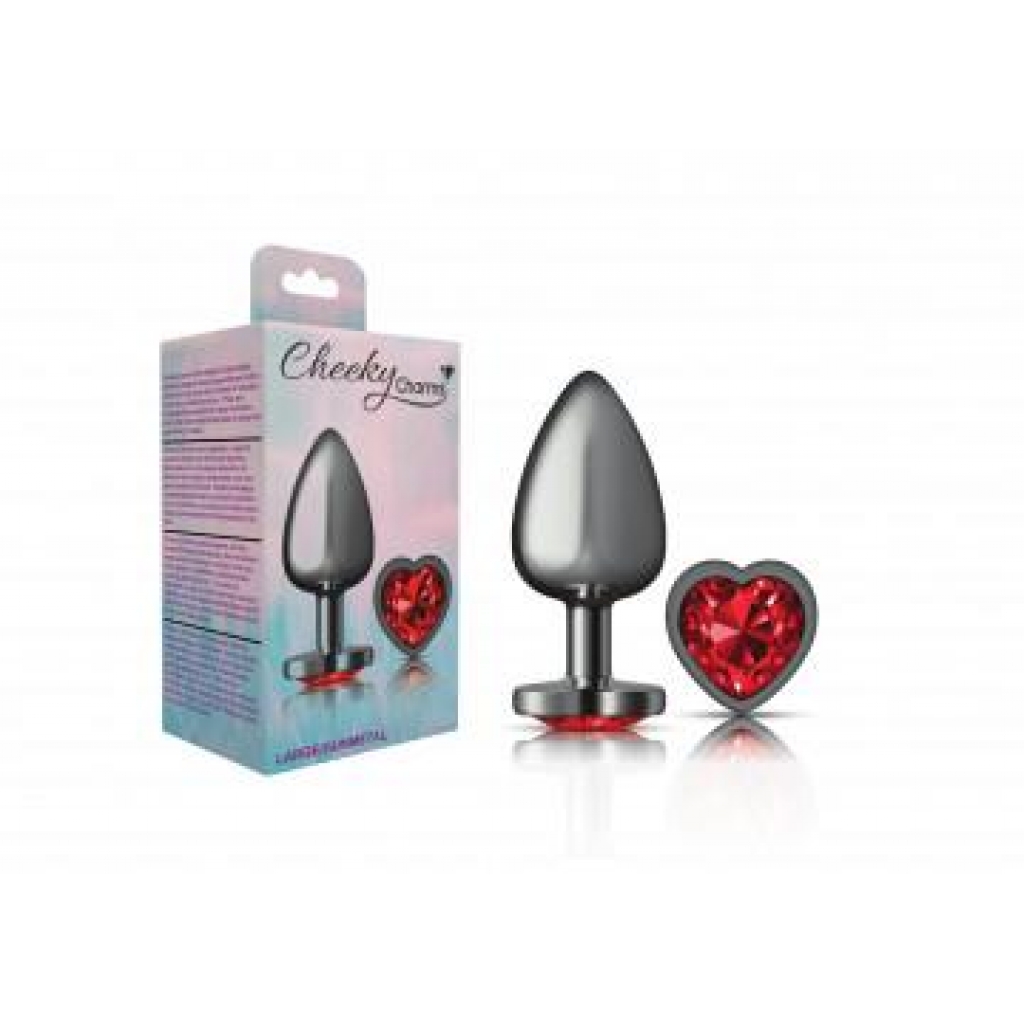 Cheeky Charms Heart Deep Red Large Gunmetal Butt Plug - Elegant Design