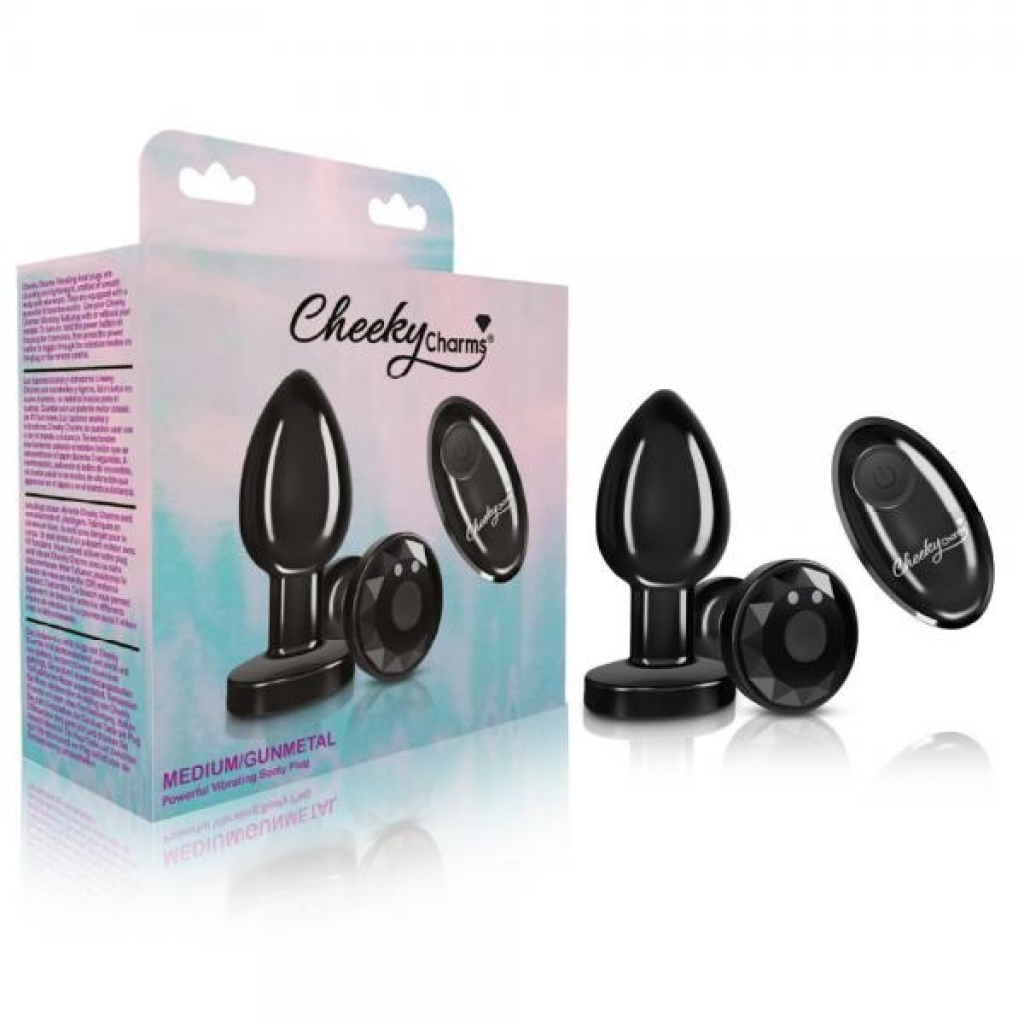 Cheeky Charms Vibrating Metal Plug - Gunmetal Medium W/ Remote