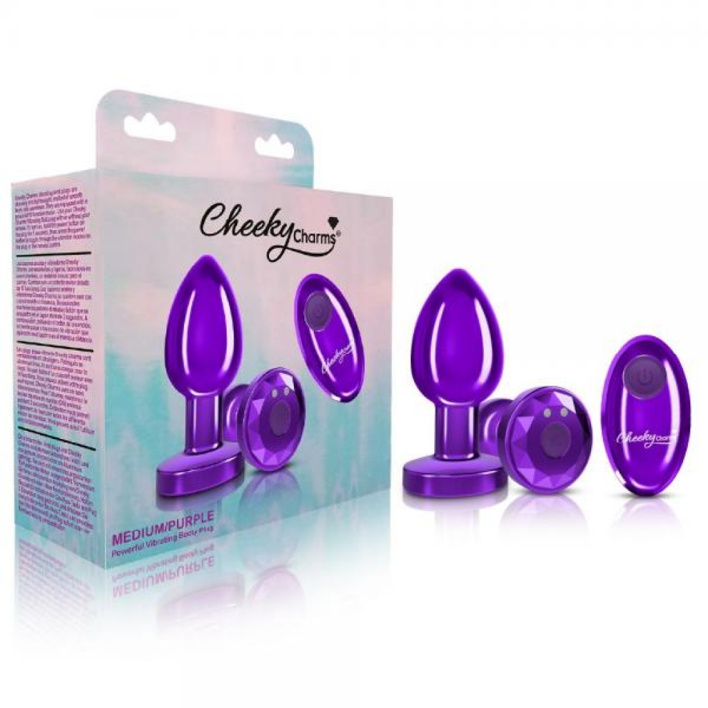 Cheeky Charms Vibrating Metal Plug - Medium with Remote, Purple