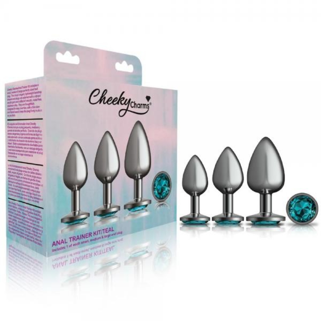 Cheeky Charms Metal Plug Kit in Gunmetal Round Teal - Vibrant Pleasure