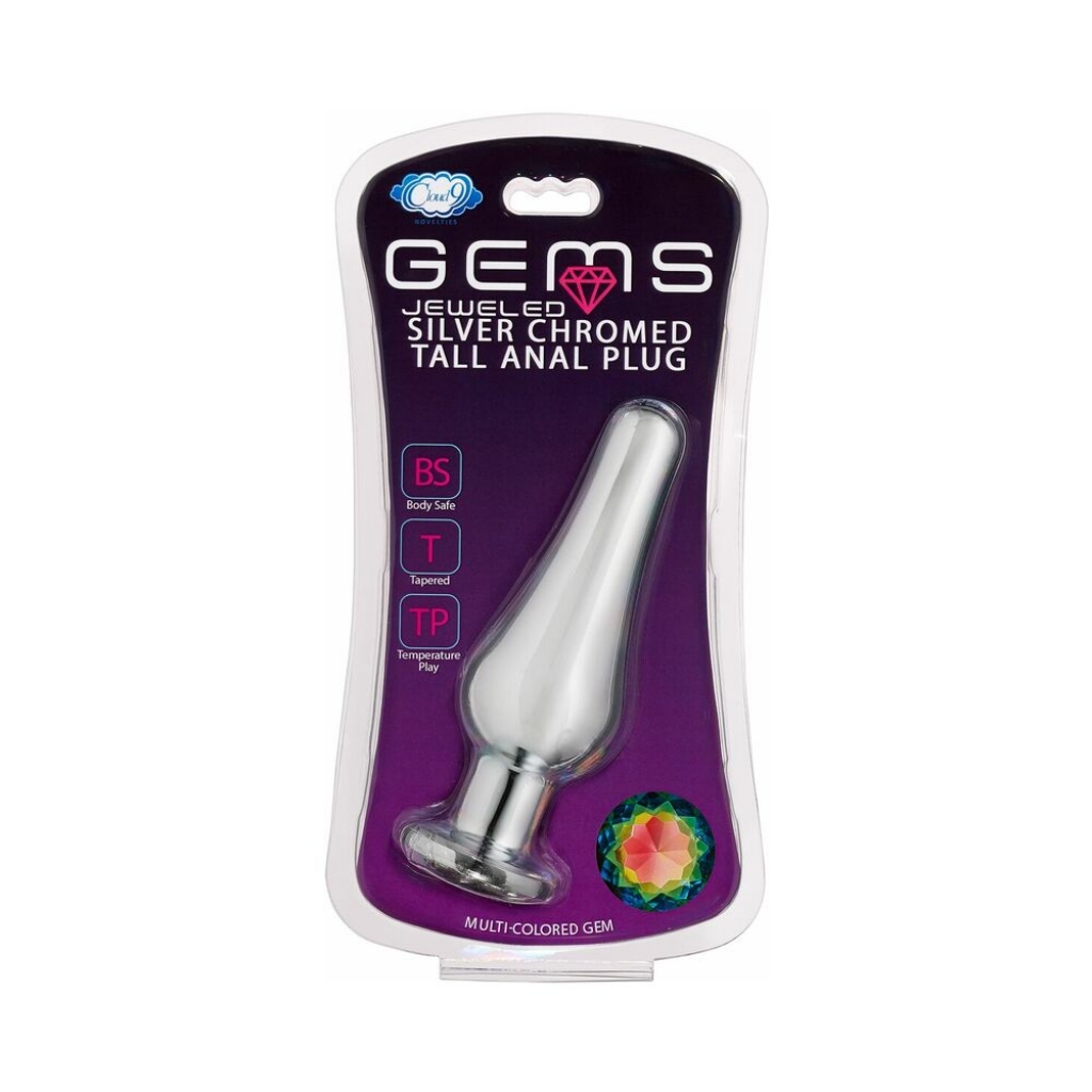 Cloud 9 Gems Silver Chromed Tall Anal Plug - Medium