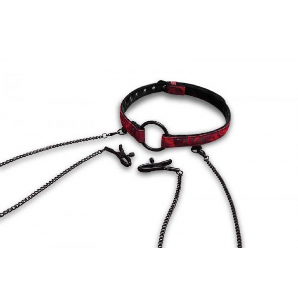 Rosegasm Open Mouth Gag with Nipple Clamps - Vibrant Red