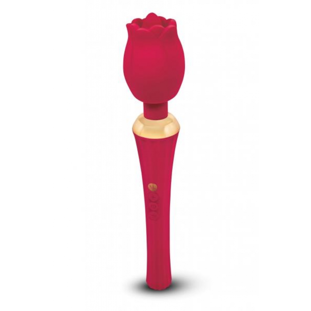 Rosegasm Mini Wand Vibrator with Tongue Stimulator - Red