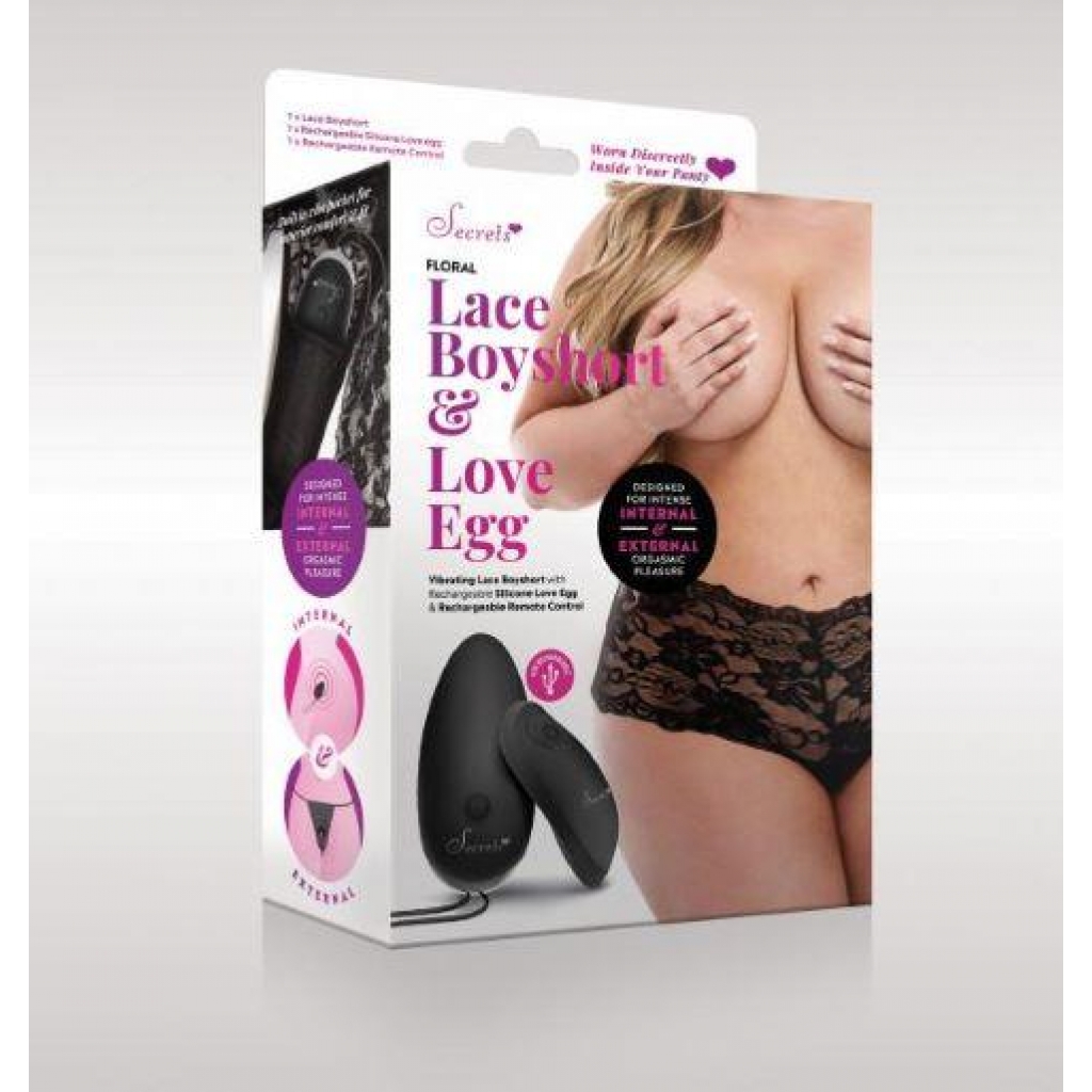 Secrets Vibrating Floral Lace Boy Short - Rechargeable Black Queen