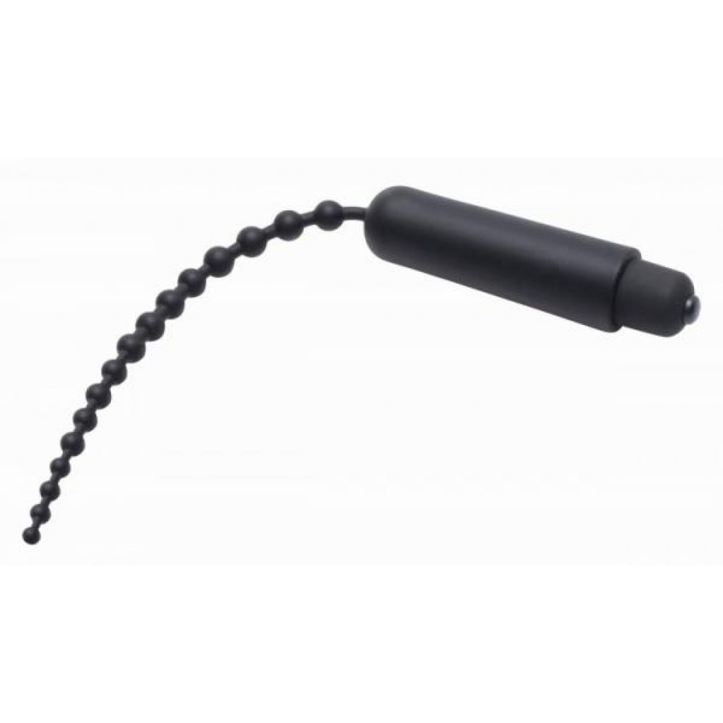 Dark Rod Vibrating Beaded Silicone Sound – Black