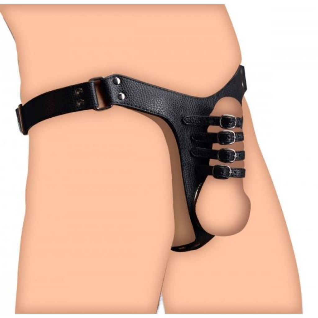 Strict Male Chastity Harness - Black Leather, One Size Fits Most