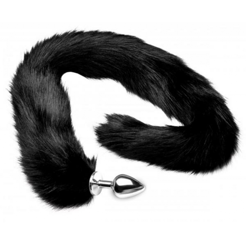 Extra Long Mink Tail Metal Anal Plug - Black