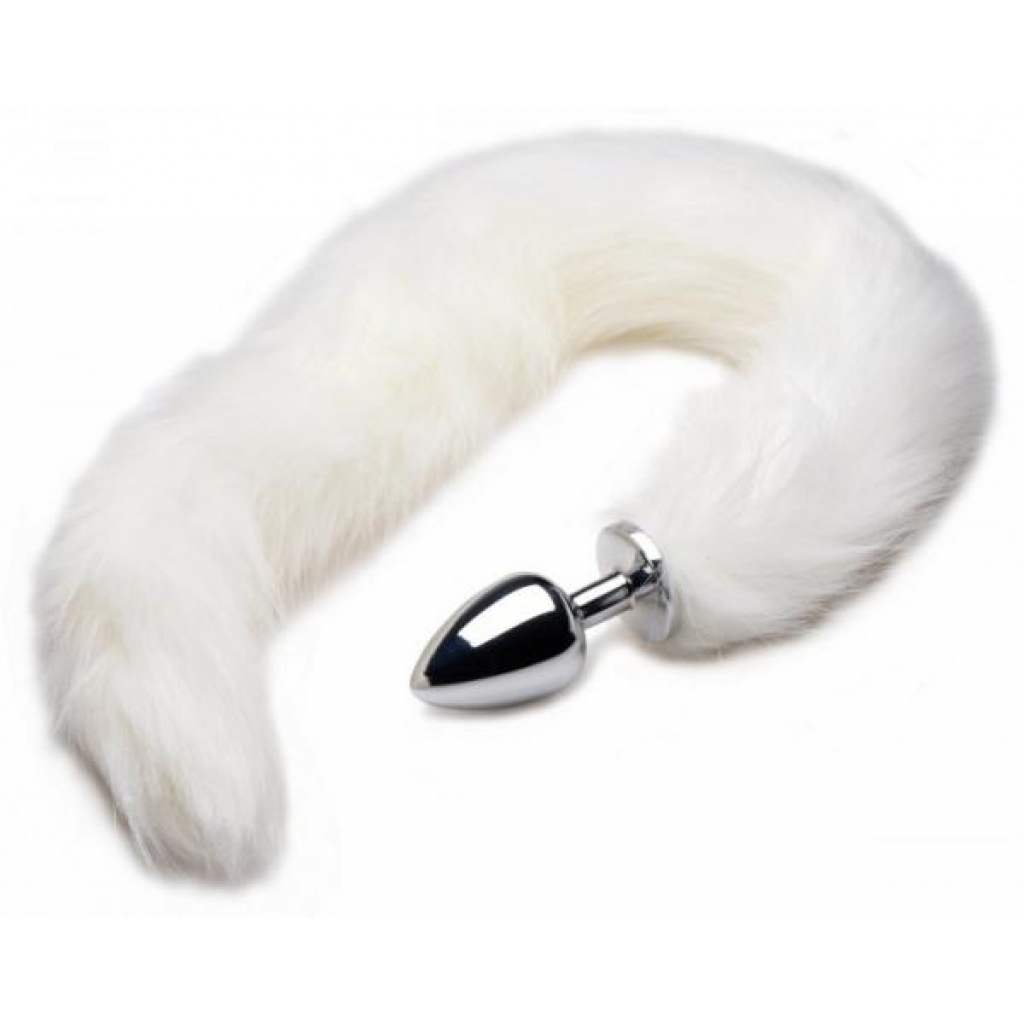 Extra Long Mink Tail Metal Anal Plug - White