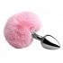 Fluffy Bunny Tail Anal Metal Butt Plug - Pink Silver