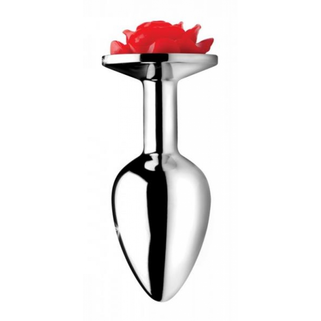 Booty Sparks Red Rose Anal Plug Large Silver