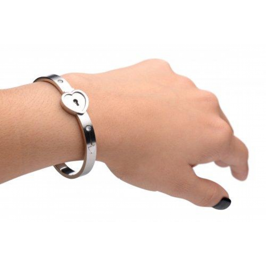 Cuffed Locking Bracelet & Key Necklace - Tungsten Steel Silver