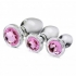 Booty Sparks Pink Gem Glass Anal Plug Set in Silver