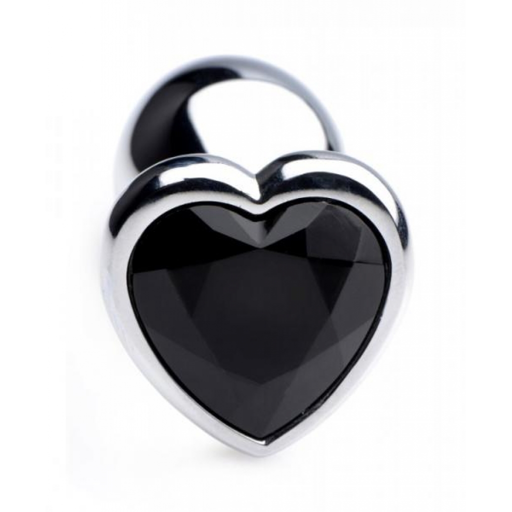 Booty Sparks Black Heart Gem Anal Plug - Small Silver