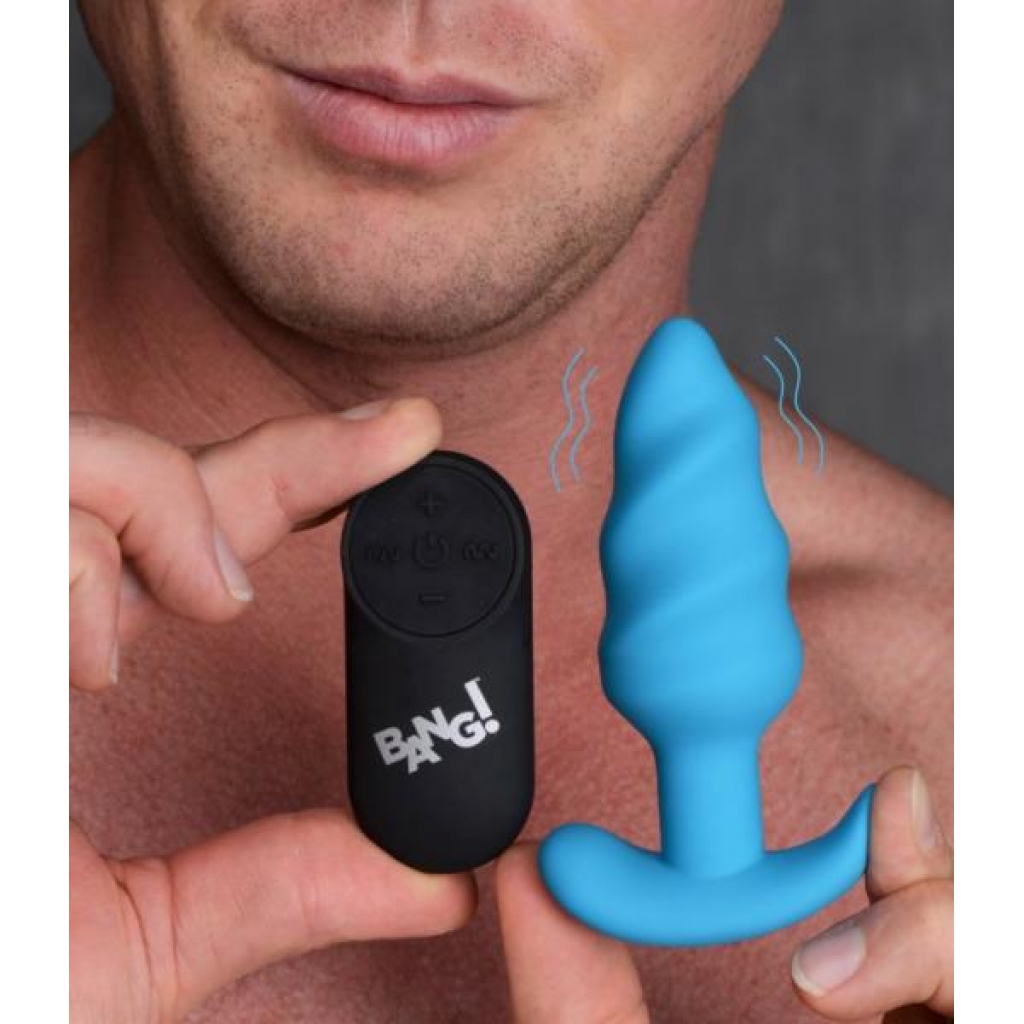 Bang! 21x Vibrating Silicone Swirl Butt Plug with Remote - Blue