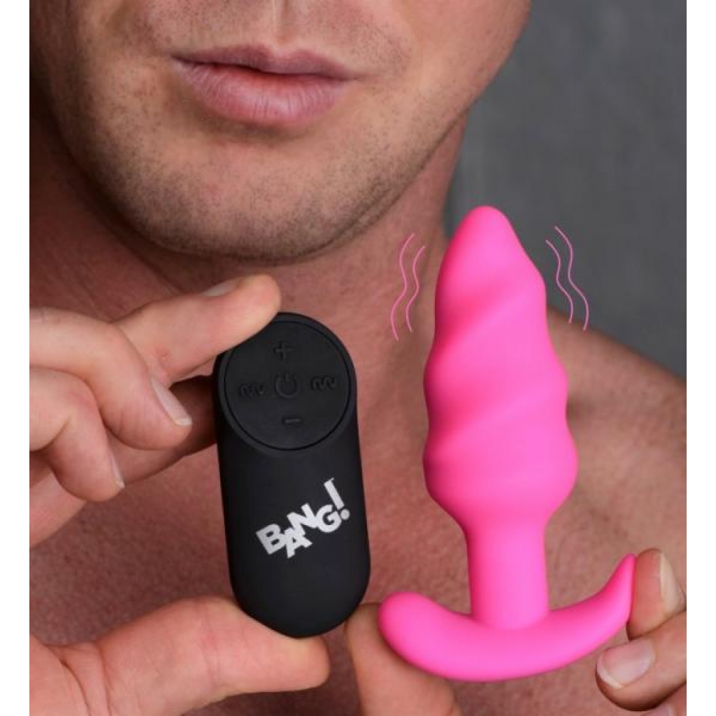 Bang! 21X Vibrating Silicone Swirl Butt Plug with Remote - Pink