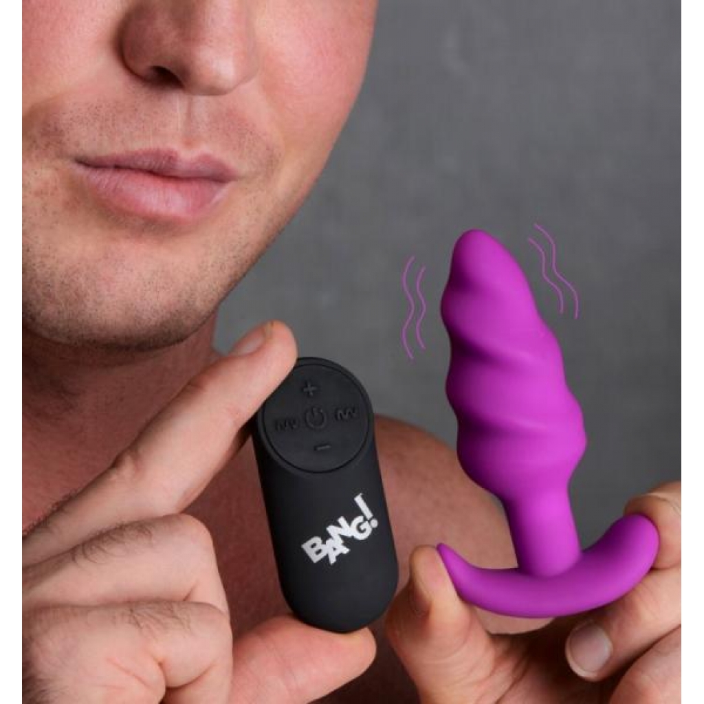 Bang! 21x Vibrating Silicone Swirl Butt Plug W/ Remote - Purple