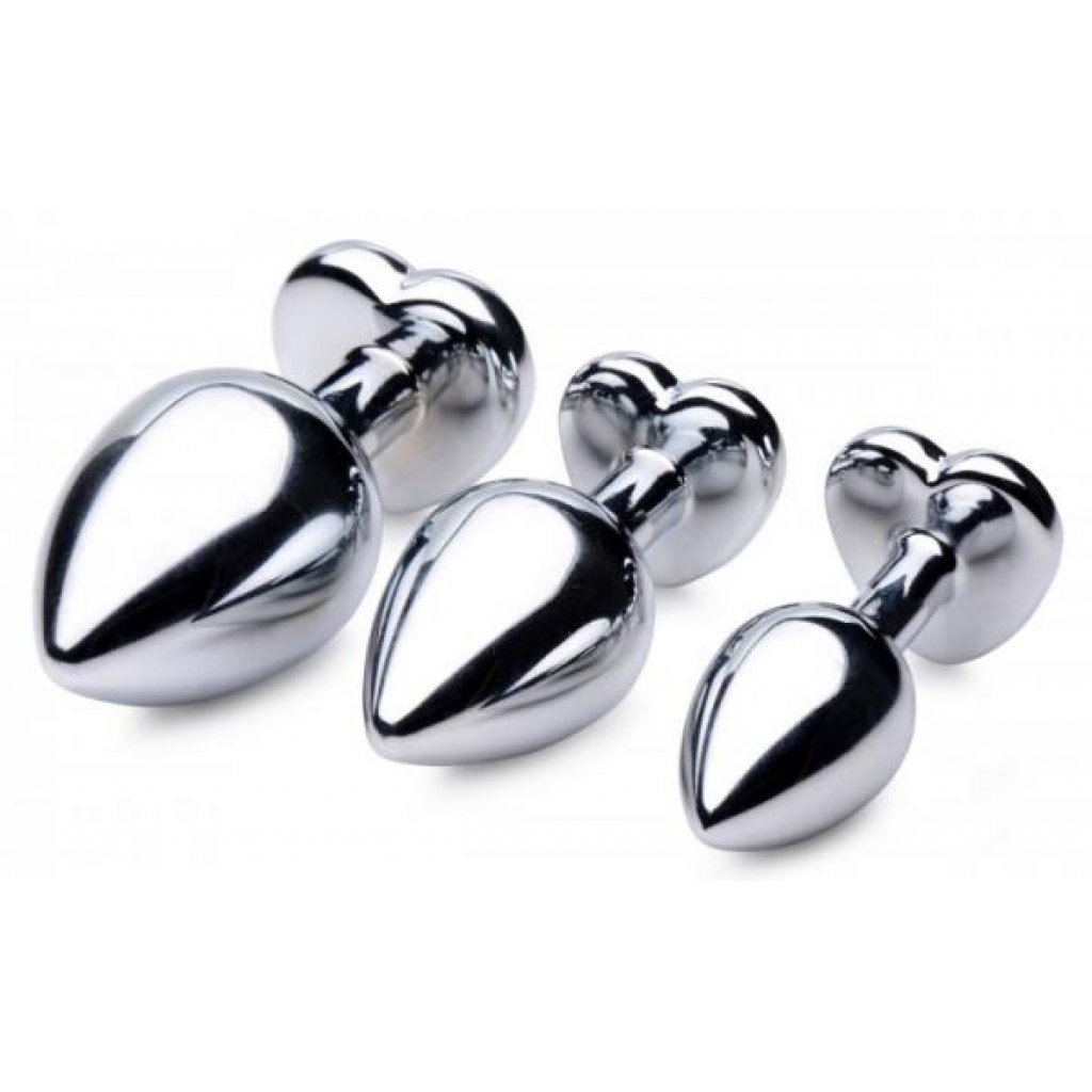 Booty Sparks Red Heart Gem Anal Plug Set - Silver