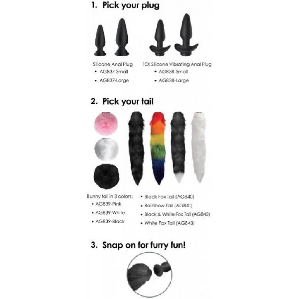 Tailz Snap On Silicone Anal Plug & 3 Interchangeable Tails Black