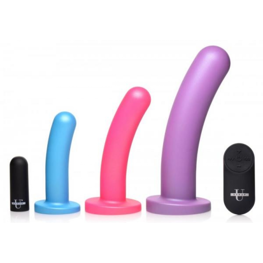 Strap U Triple Peg Dildo Set with Remote - Multi-Color