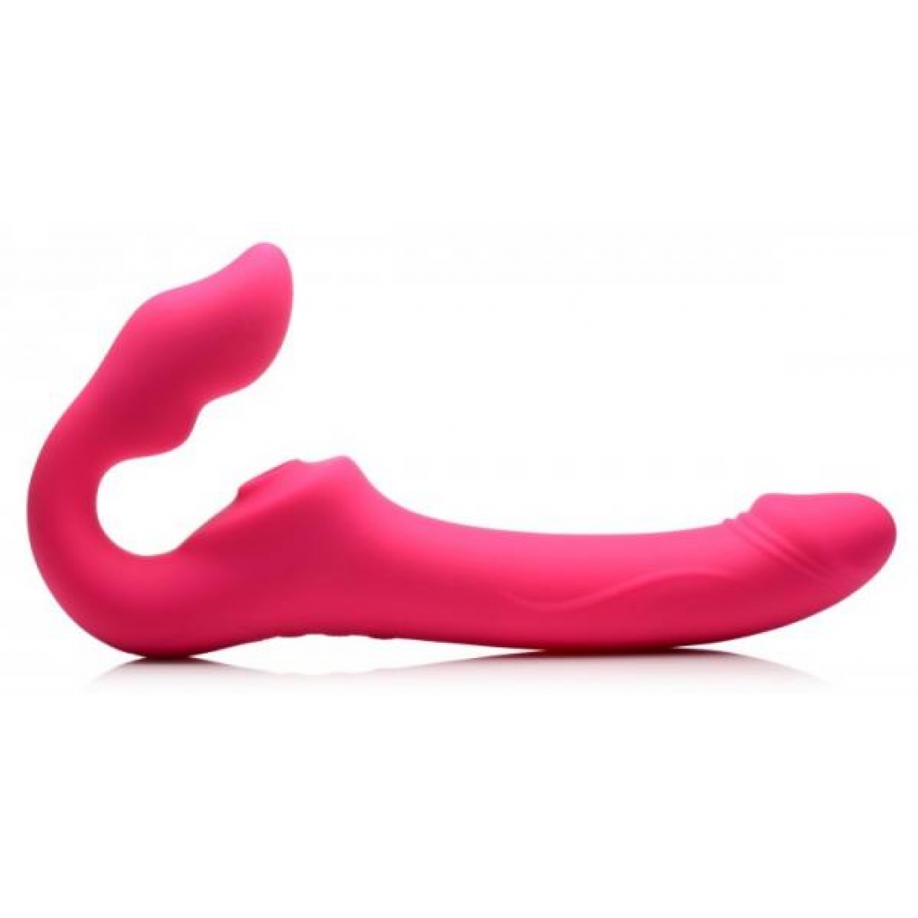 Strap U Licking & Vibrating Strapless Strap-on w/ Remote - Pink