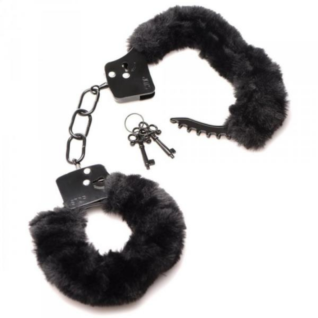 Master Series Cuffed In Fur Furry Handcuffs - Black Silver