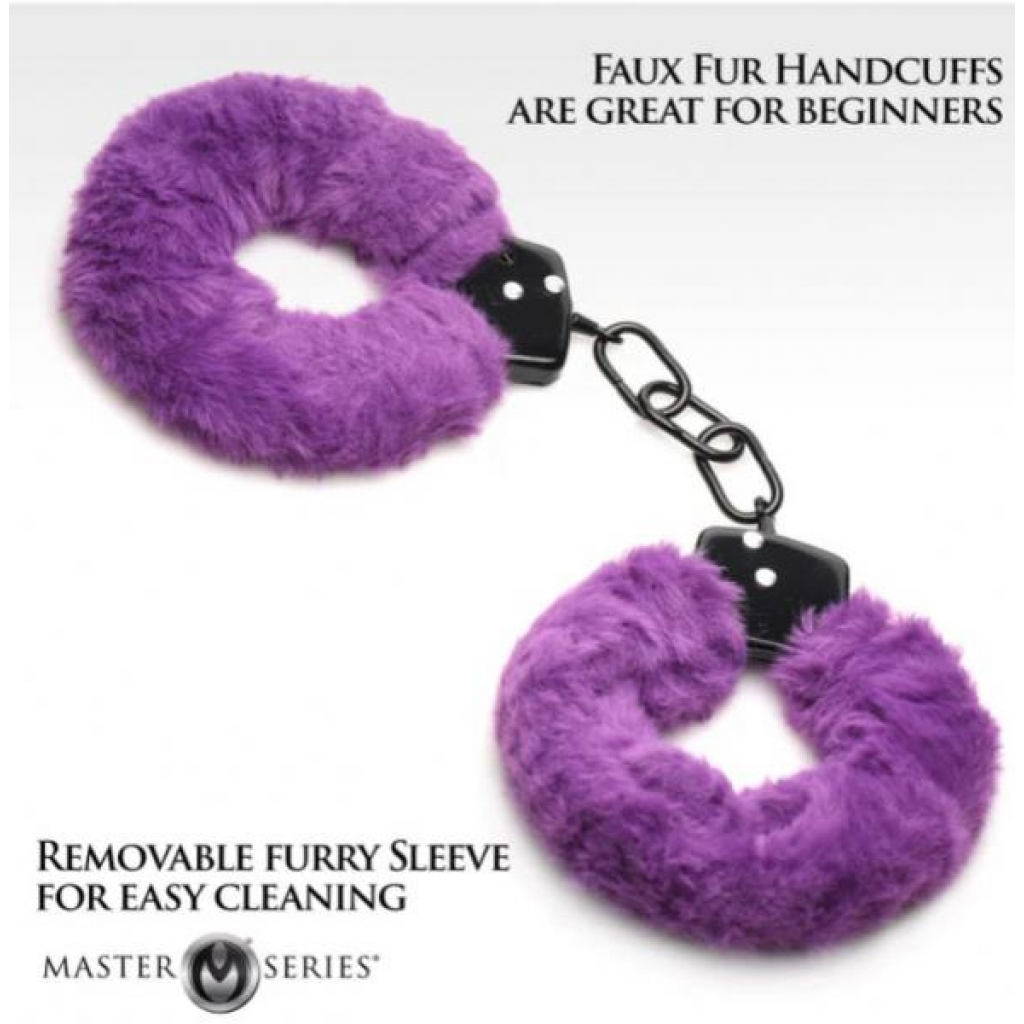 Master Series Cuffed In Fur Furry Handcuffs - Purple