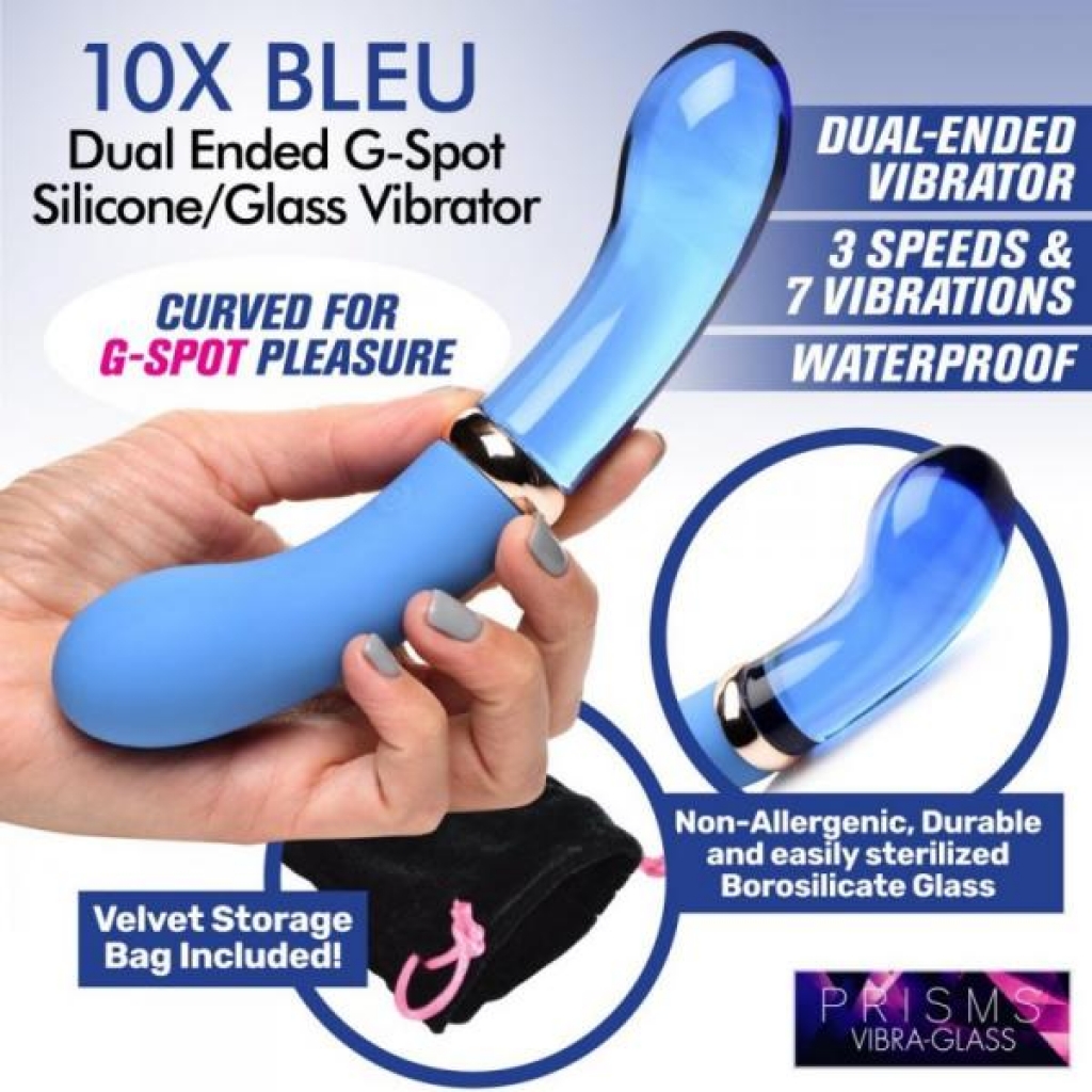 Prisms Vibra-glass 10x Bleu Dual Ended Glass G Spot Vibe - Blue