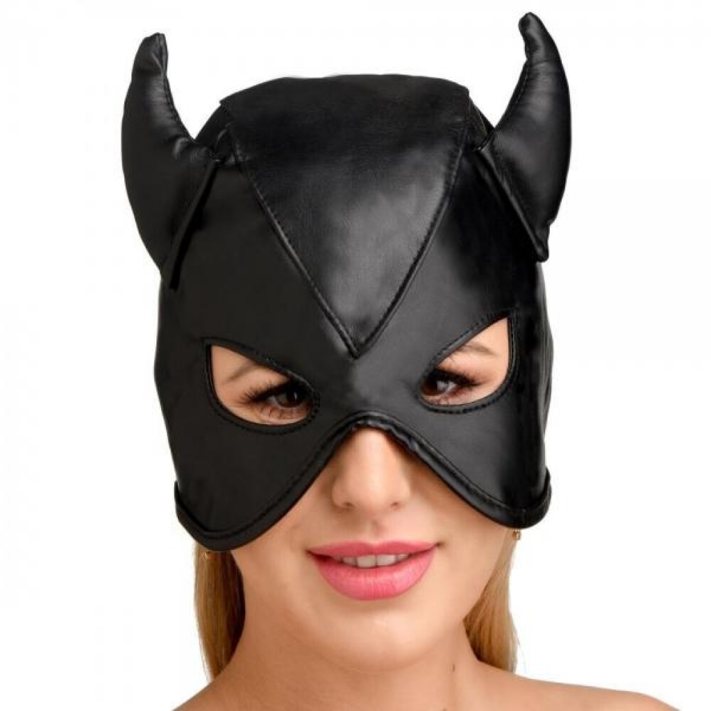 Master Series Dungeon Demon Bondage Hood with Horns - One Size Fits Most