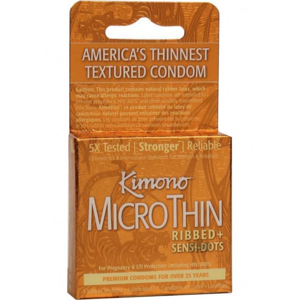 Kimono MicroThin Ribbed Latex Condoms - Enhanced Sensation