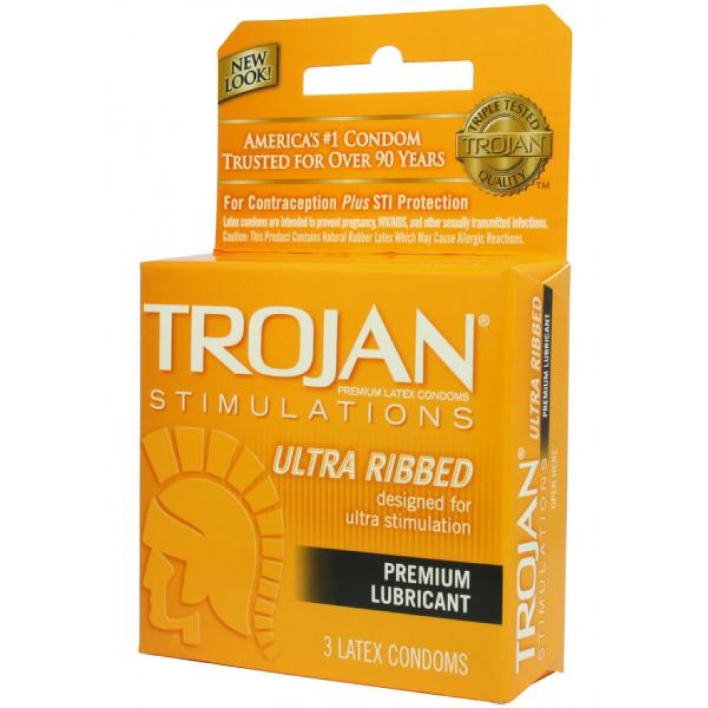 Trojan Ultra Ribbed Lubricated Condoms - 3 Pack Clear