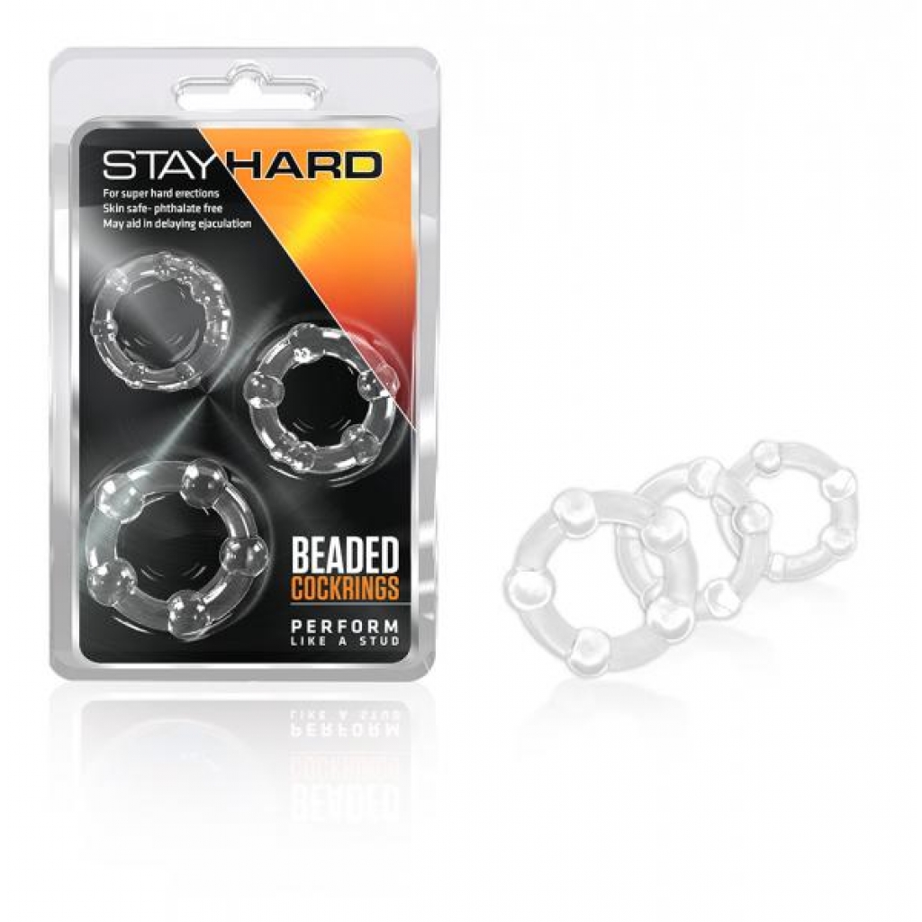 Stay Hard Beaded Cockrings - Clear 3 Pack