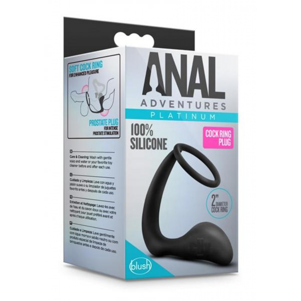 Anal Adventures Platinum Cock Ring Plug - Black