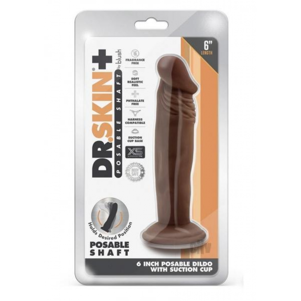 Dr. Skin Plus Posable Dildo - 6 Inches Chocolate Brown