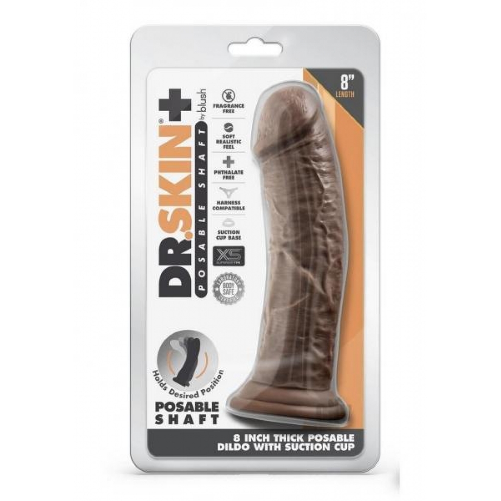 Dr. Skin Plus Posable Dildo - 8 Inch Chocolate Brown