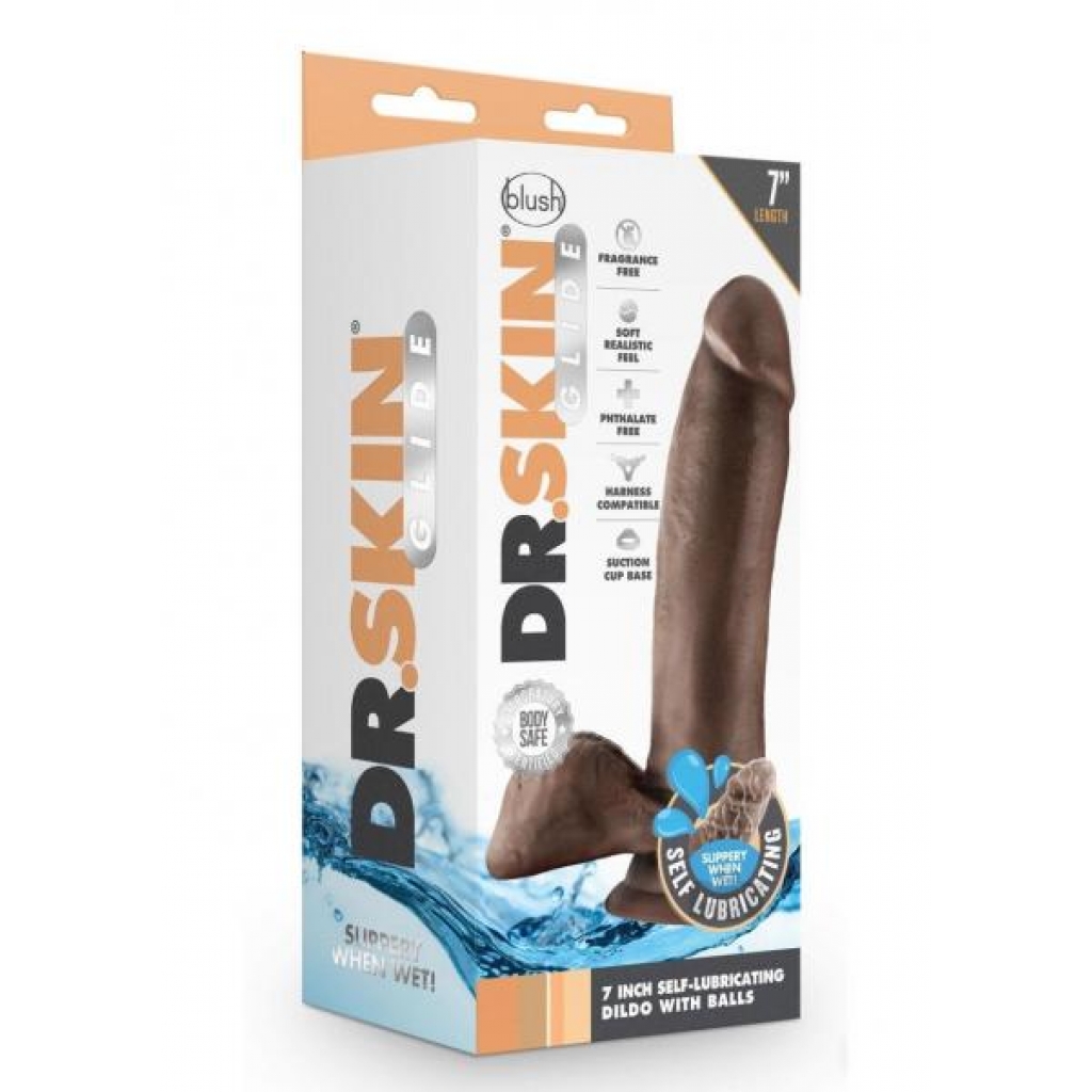 Dr Skin Glide Dildo with Balls - 7 Inch Chocolate