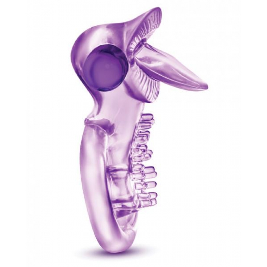 Lick It Vibrating Double Strap Cock Ring - Purple Pleasure