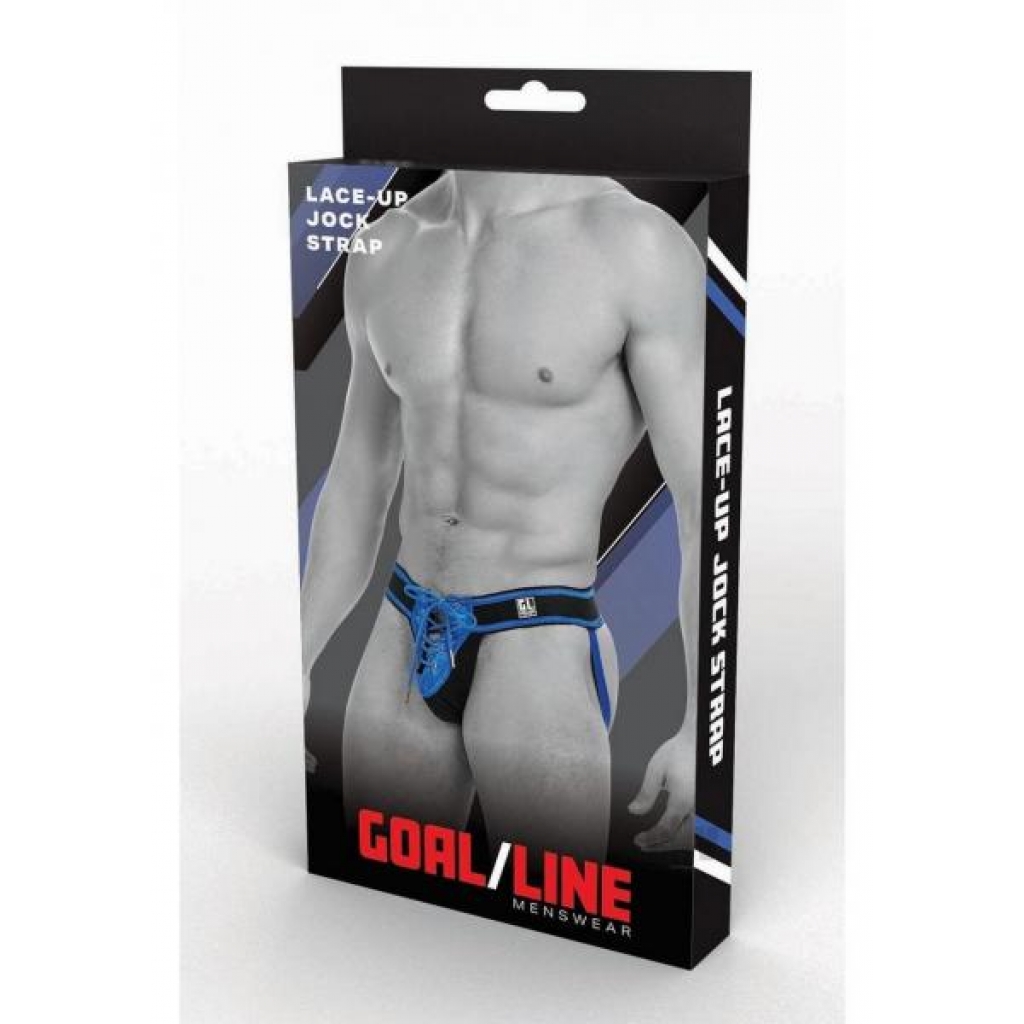 Goal Line Lace Up Jockstrap - S/M Blue