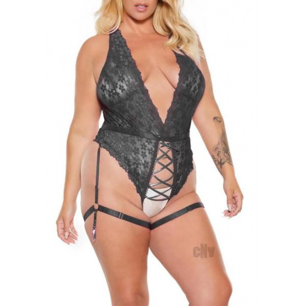 Crotchless Teddy in Black - XL