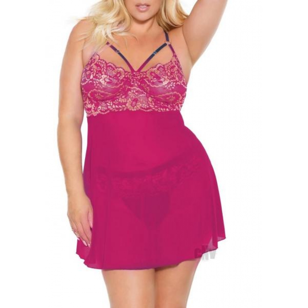 Babydoll and Thong Set - Pink/Gold 1X/2X