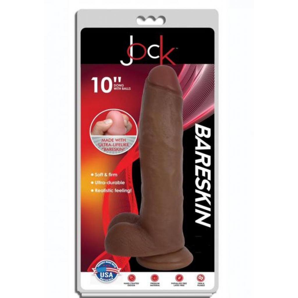 Jock Bareskin Dong with Balls - 10 inches - Caramel Brown