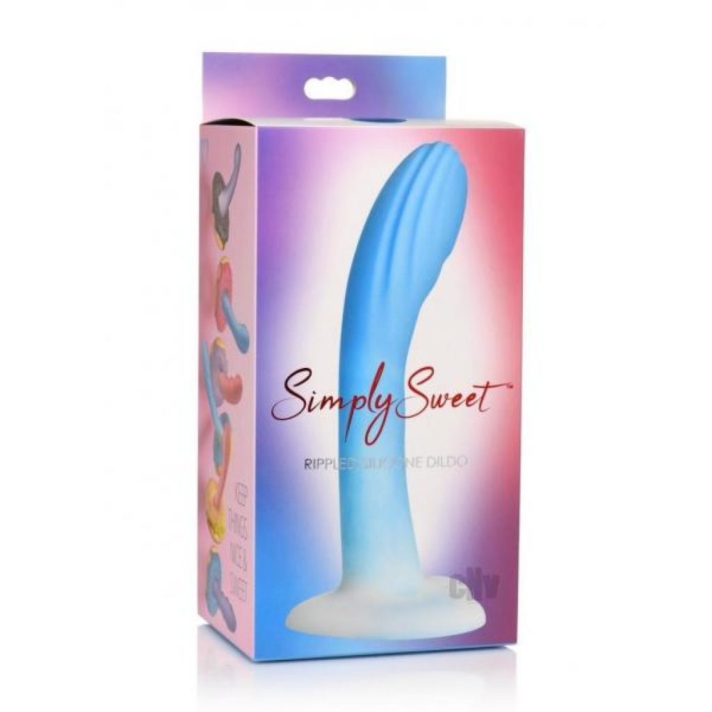 Simply Sweet Rippled Silicone Dildo - Blue/White