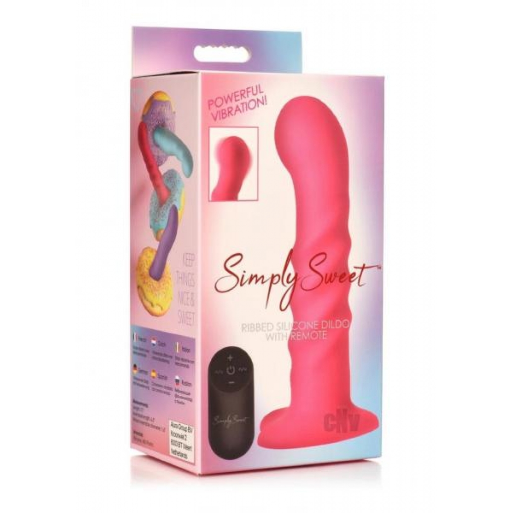 Simply Sweet Ribbed Dildo with Remote - Pink