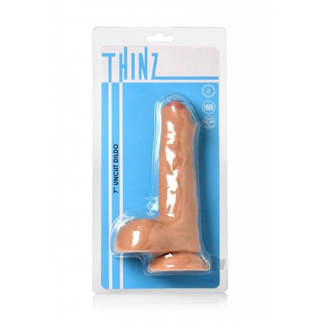 Thinz Uncut Dildo with Balls - 7 Inches Vanilla Beige